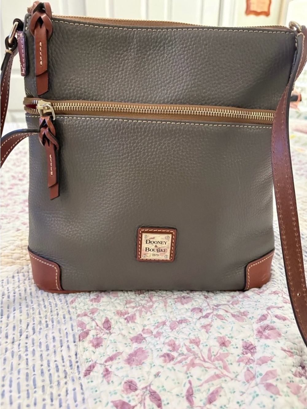 Dooney & Bourke Gray Crossbody with Brown Trim